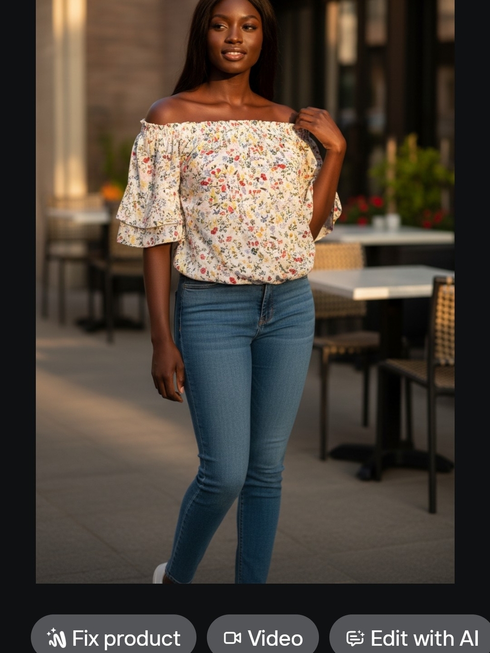 Off-Shoulder Floral Sleeve Top — Cream Multicolor Floral Print
